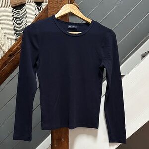 gap pointelle rib shirt medium petite navy blue night